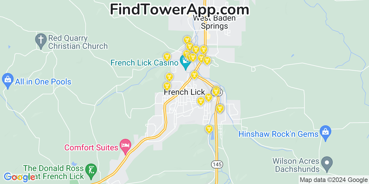AT&T 4G/5G cell tower coverage map French Lick, Indiana
