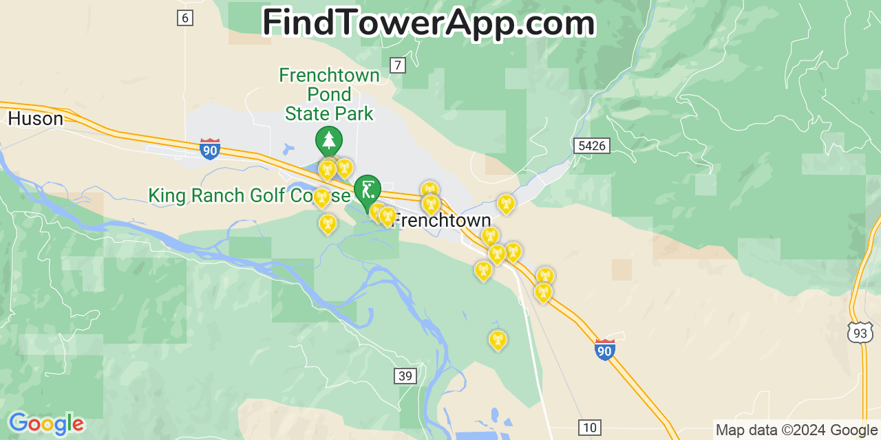 AT&T 4G/5G cell tower coverage map Frenchtown, Montana