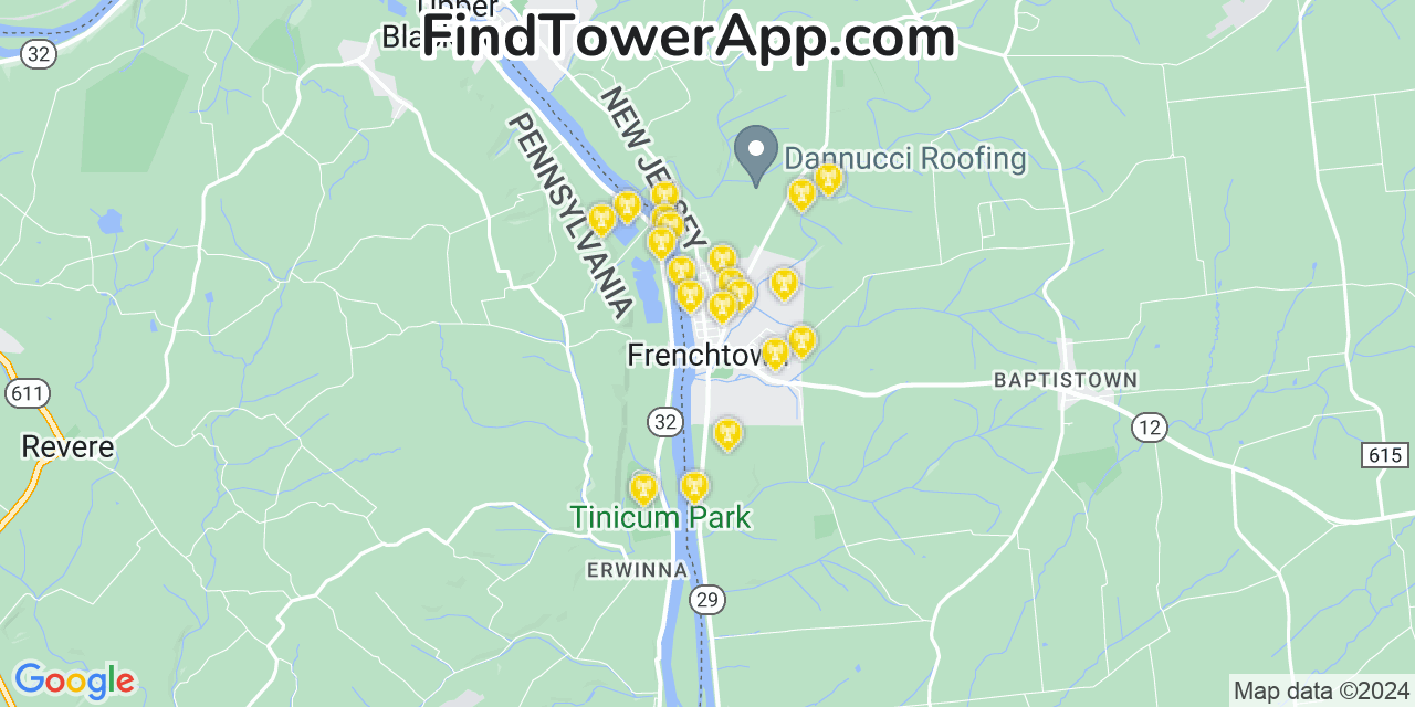 AT&T 4G/5G cell tower coverage map Frenchtown, New Jersey