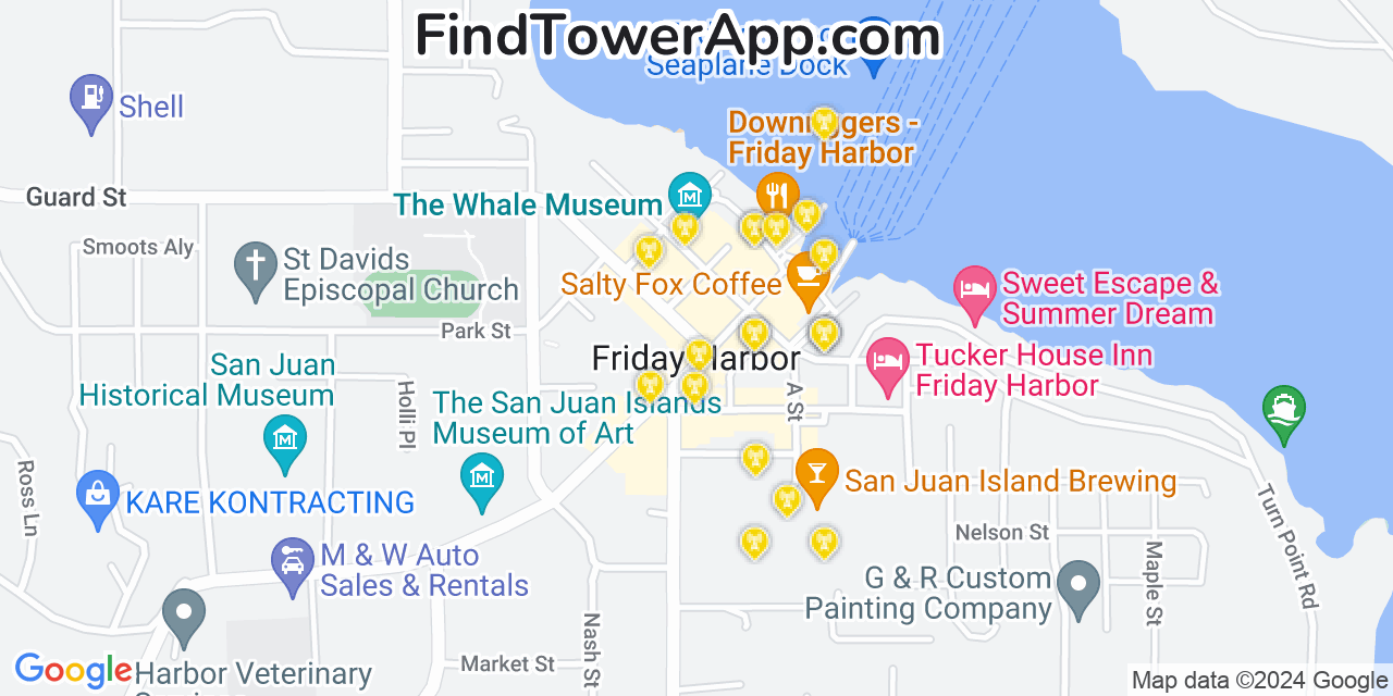 AT&T 4G/5G cell tower coverage map Friday Harbor, Washington