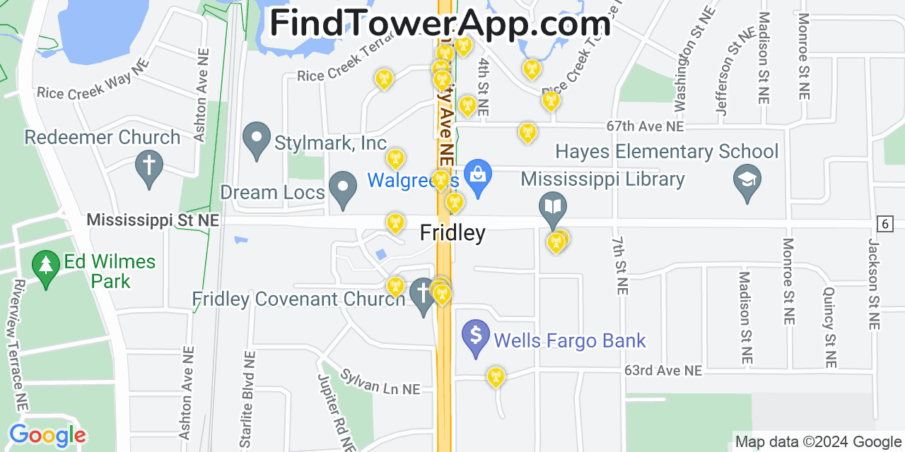AT&T 4G/5G cell tower coverage map Fridley, Minnesota