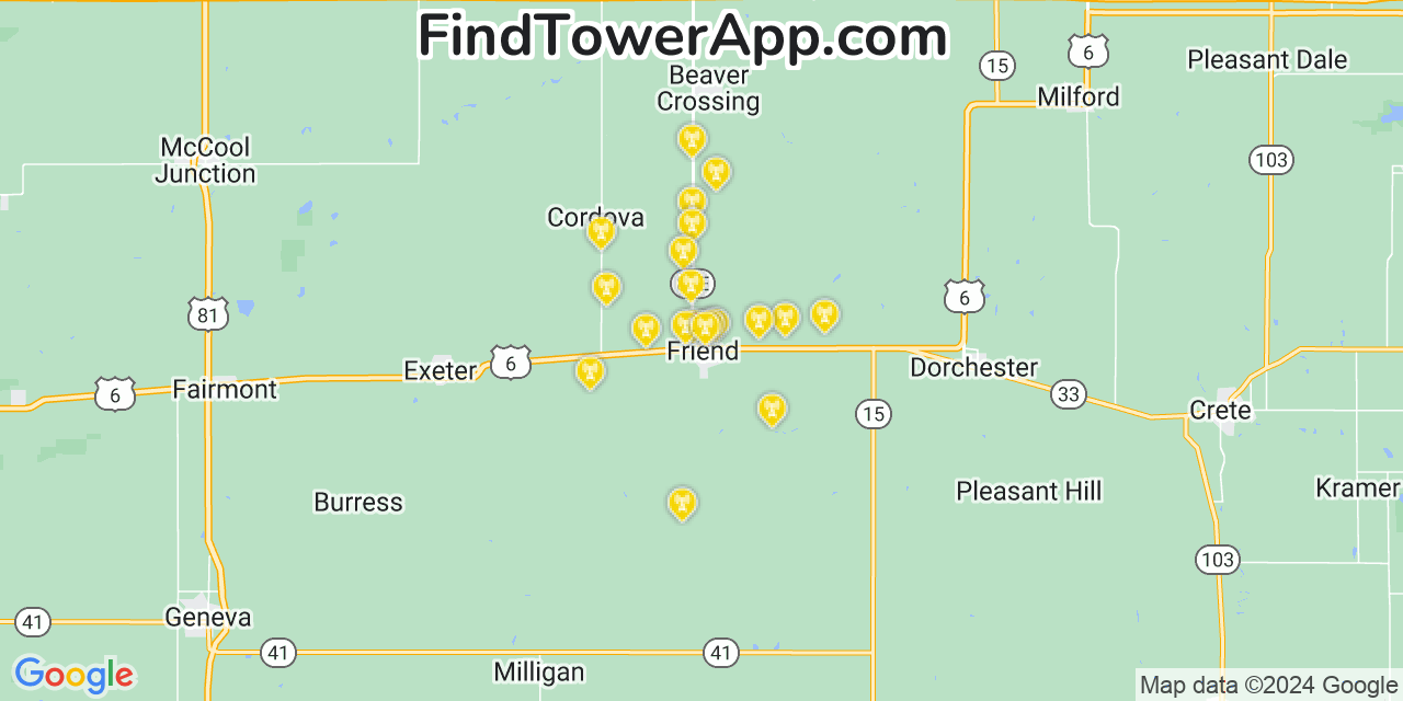 Verizon 4G/5G cell tower coverage map Friend, Nebraska