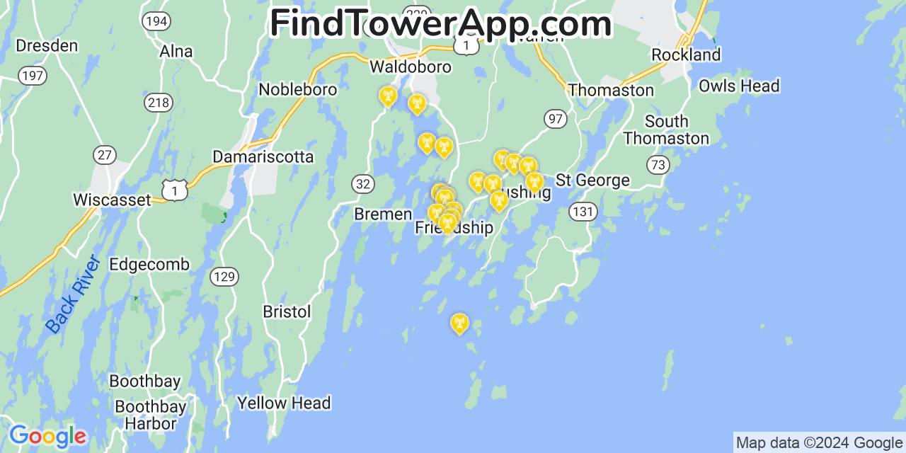 AT&T 4G/5G cell tower coverage map Friendship, Maine