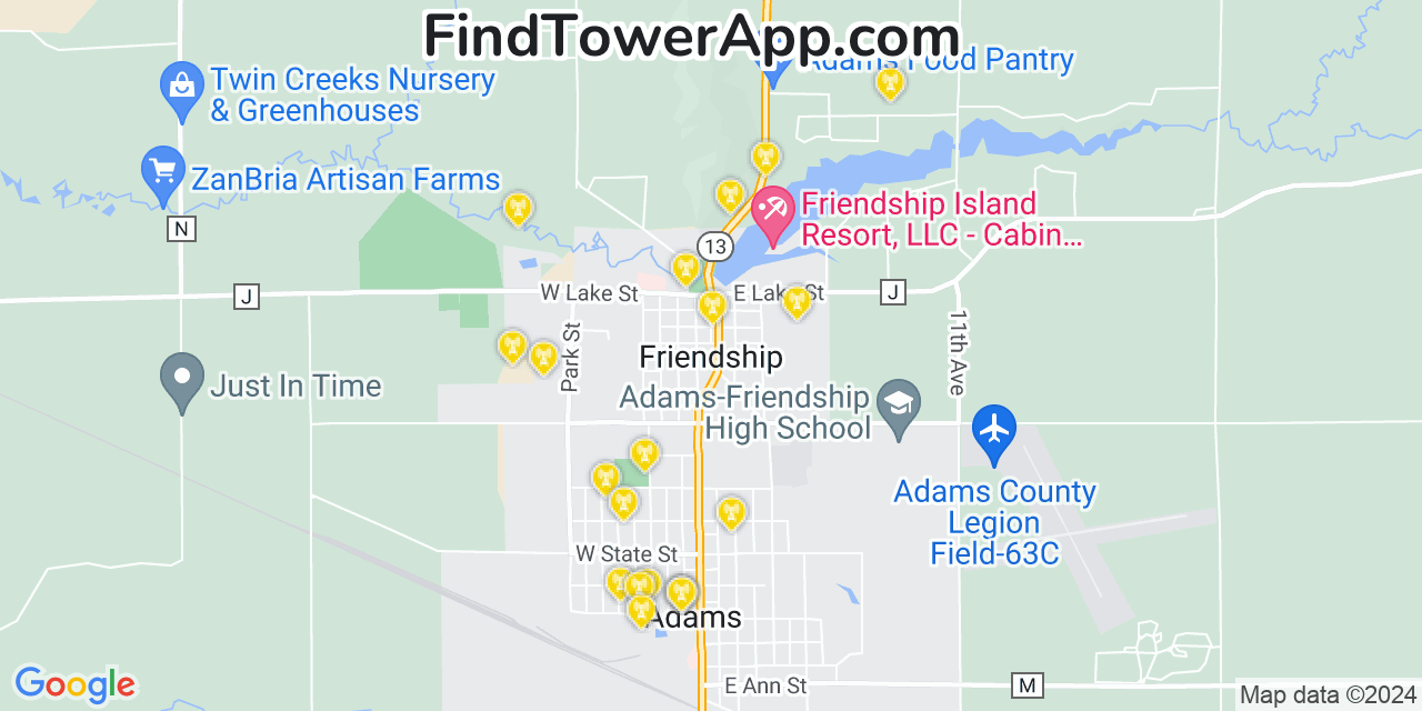 AT&T 4G/5G cell tower coverage map Friendship, Wisconsin