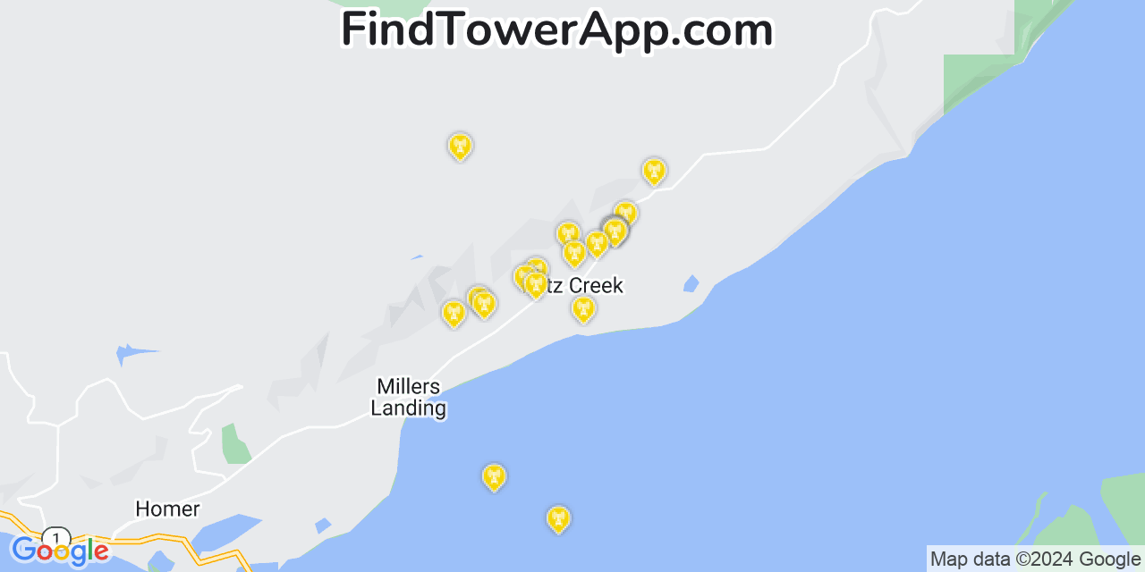 AT&T 4G/5G cell tower coverage map Fritz Creek, Alaska