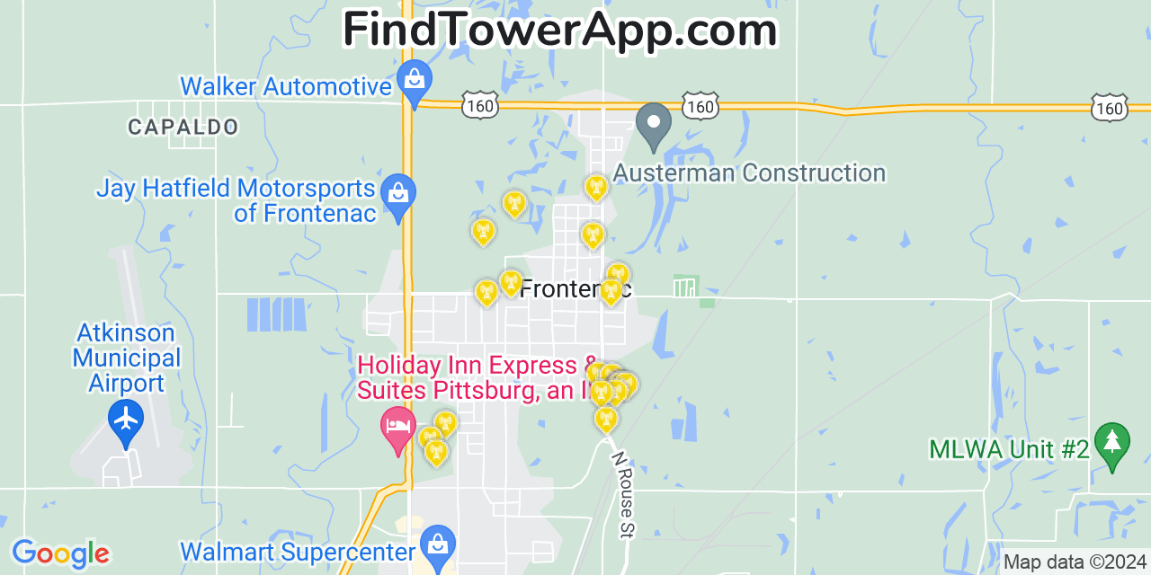 Verizon 4G/5G cell tower coverage map Frontenac, Kansas