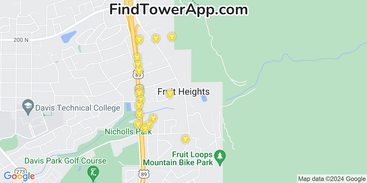 AT&T 4G/5G cell tower coverage map Fruit Heights, Utah