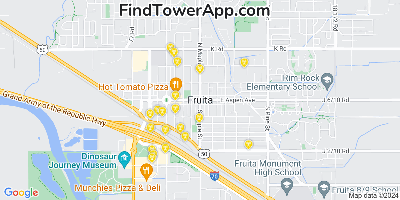 AT&T 4G/5G cell tower coverage map Fruita, Colorado