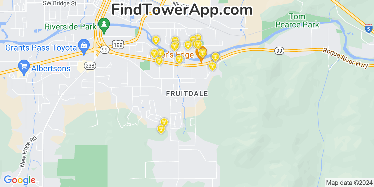 AT&T 4G/5G cell tower coverage map Fruitdale, Oregon