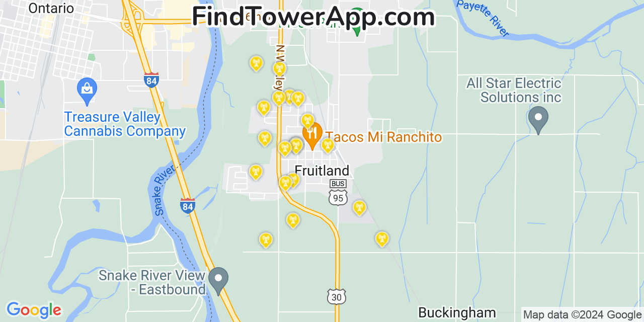 AT&T 4G/5G cell tower coverage map Fruitland, Idaho