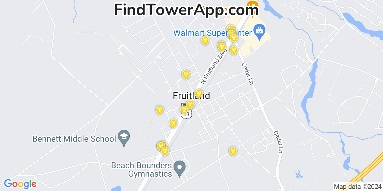 AT&T 4G/5G cell tower coverage map Fruitland, Maryland