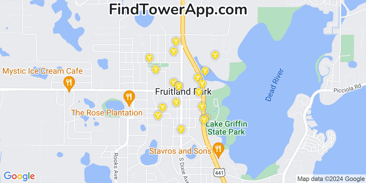 AT&T 4G/5G cell tower coverage map Fruitland Park, Florida