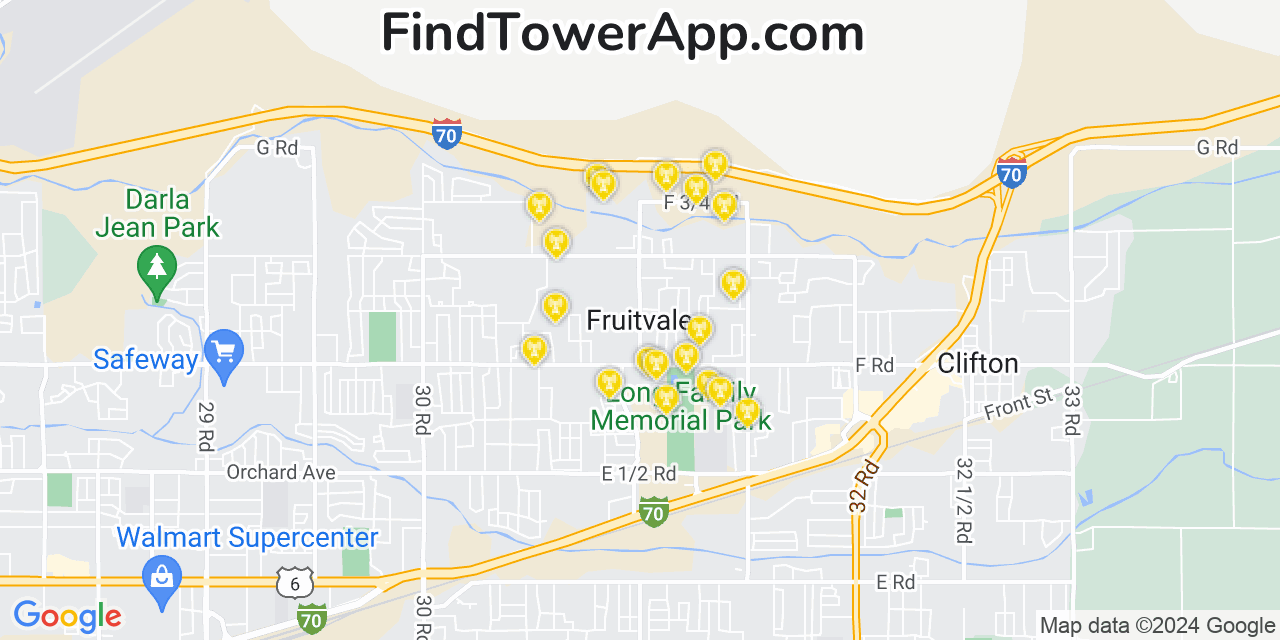 AT&T 4G/5G cell tower coverage map Fruitvale, Colorado