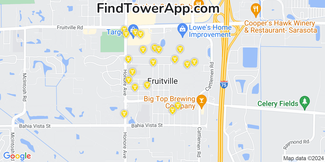 AT&T 4G/5G cell tower coverage map Fruitville, Florida
