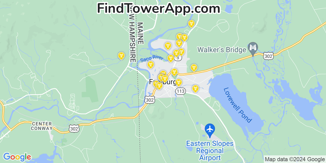 AT&T 4G/5G cell tower coverage map Fryeburg, Maine