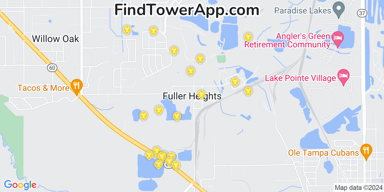 AT&T 4G/5G cell tower coverage map Fuller Heights, Florida