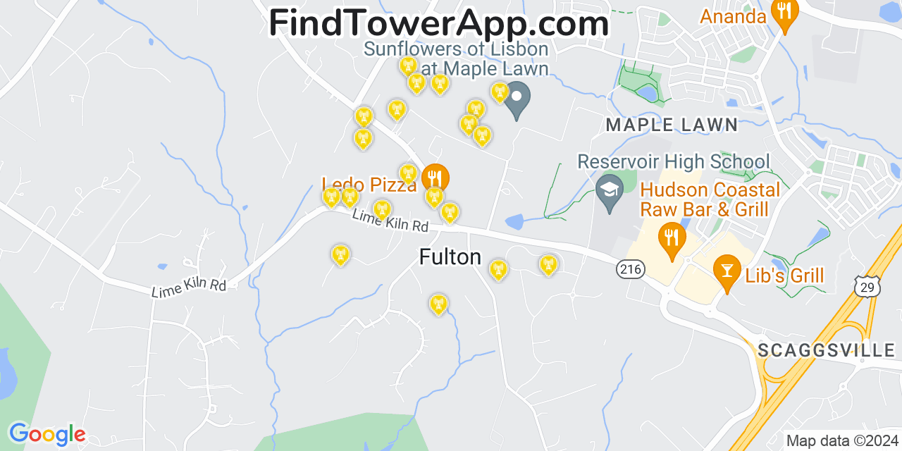 AT&T 4G/5G cell tower coverage map Fulton, Maryland