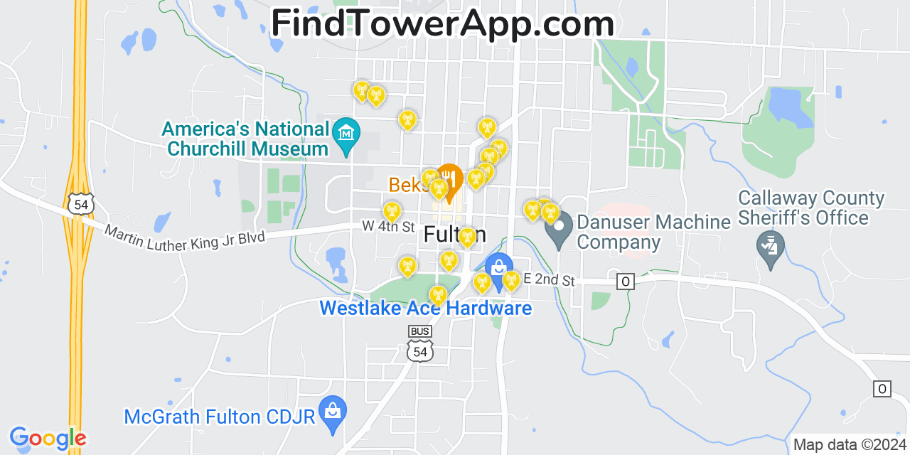 AT&T 4G/5G cell tower coverage map Fulton, Missouri