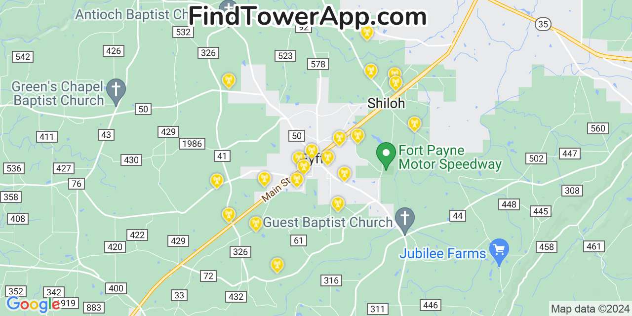 AT&T 4G/5G cell tower coverage map Fyffe, Alabama