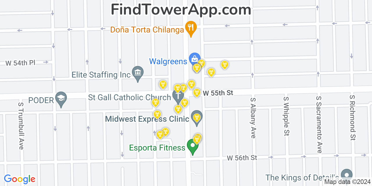 AT&T 4G/5G cell tower coverage map Gage Park, Illinois