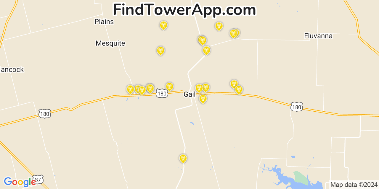 AT&T 4G/5G cell tower coverage map Gail, Texas