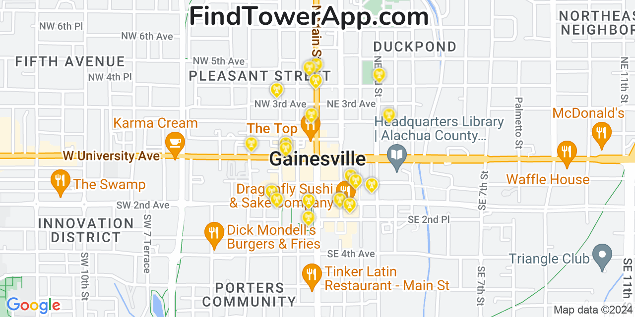 AT&T 4G/5G cell tower coverage map Gainesville, Florida