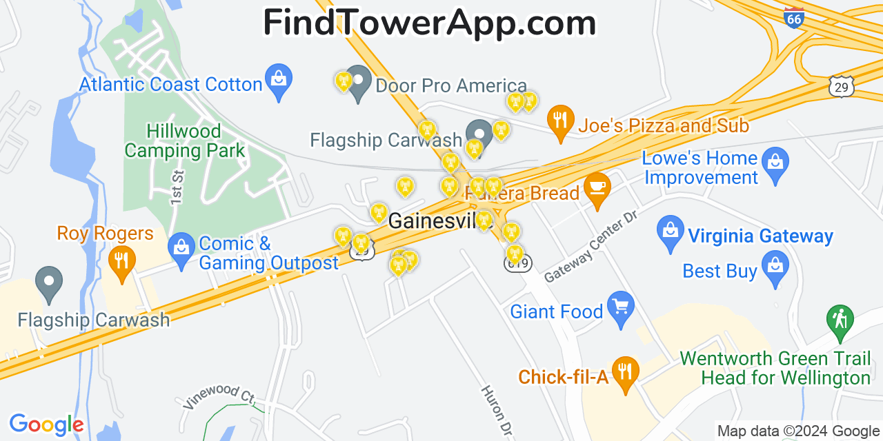 AT&T 4G/5G cell tower coverage map Gainesville, Virginia