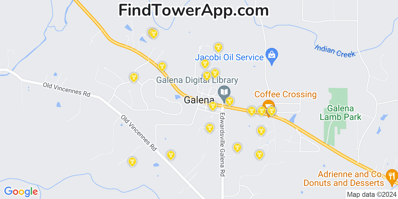 AT&T 4G/5G cell tower coverage map Galena, Indiana