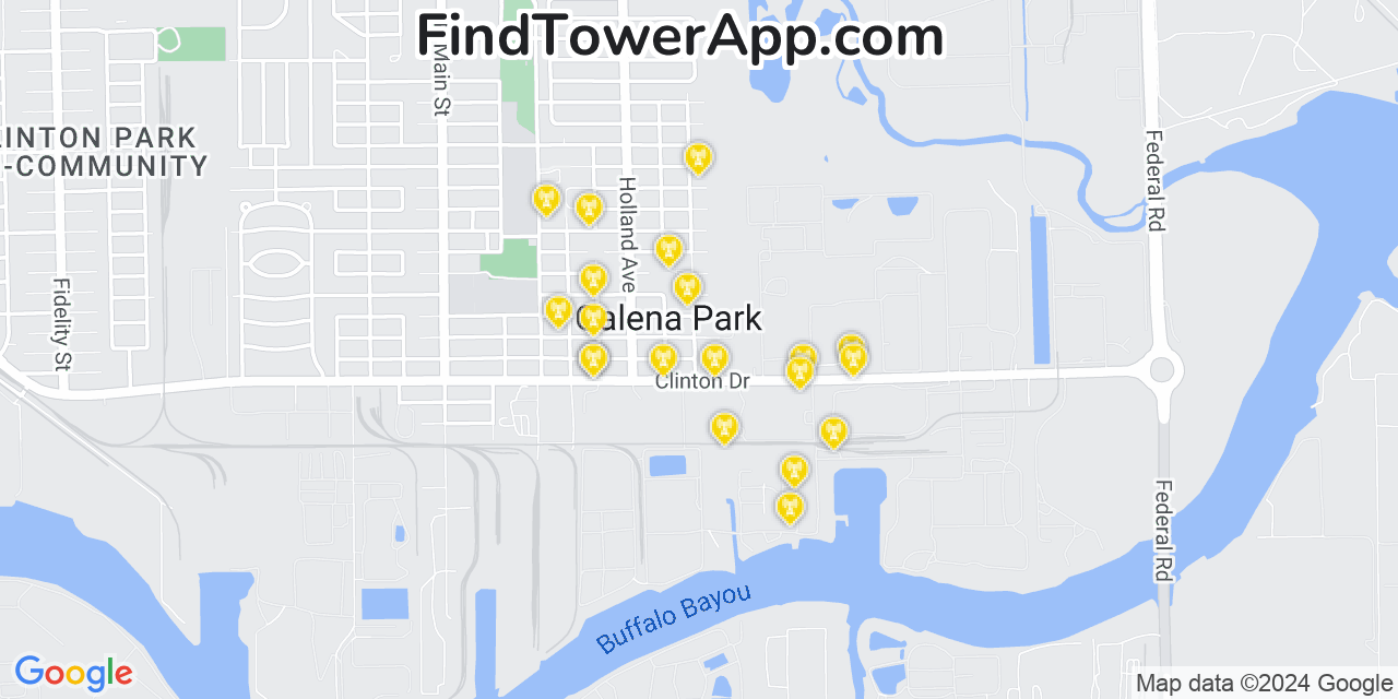 AT&T 4G/5G cell tower coverage map Galena Park, Texas