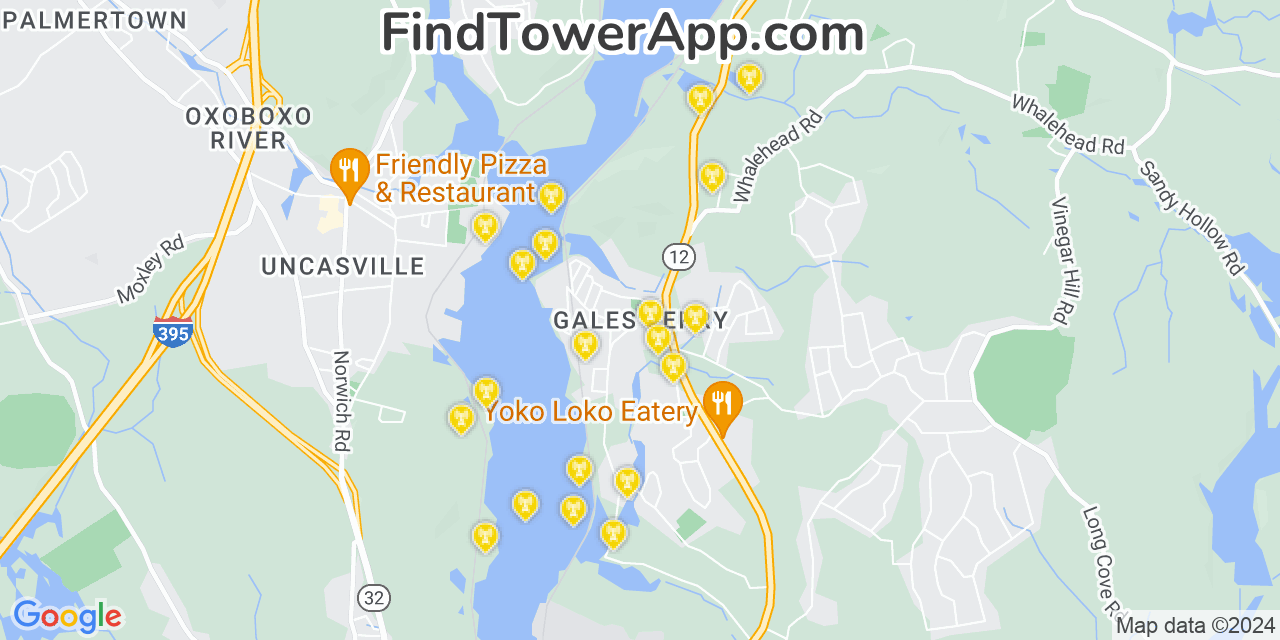 AT&T 4G/5G cell tower coverage map Gales Ferry, Connecticut