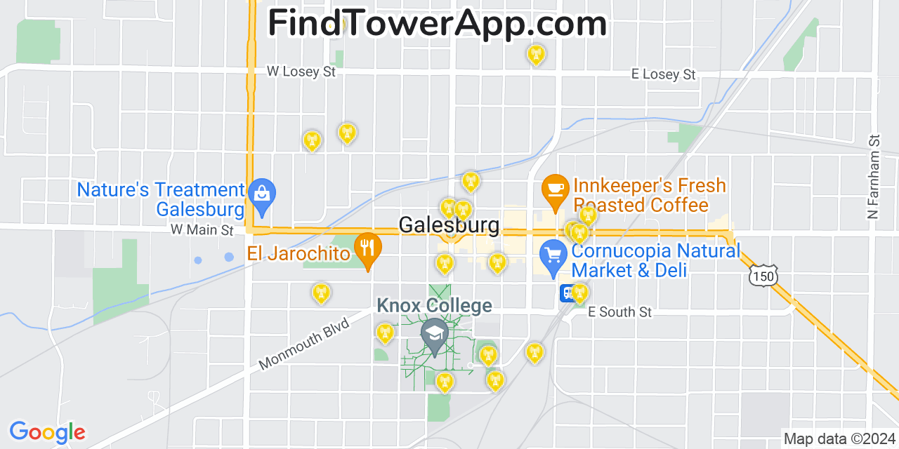 AT&T 4G/5G cell tower coverage map Galesburg, Illinois