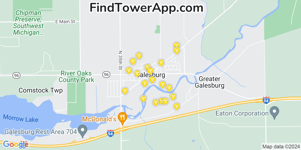 AT&T 4G/5G cell tower coverage map Galesburg, Michigan