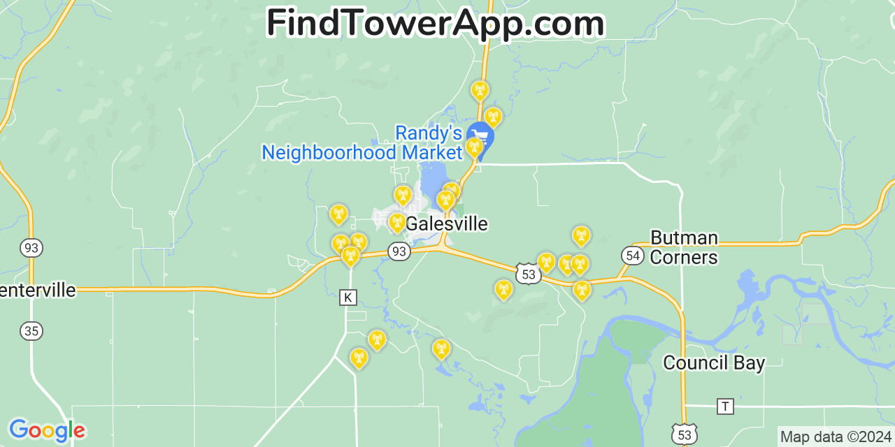 AT&T 4G/5G cell tower coverage map Galesville, Wisconsin