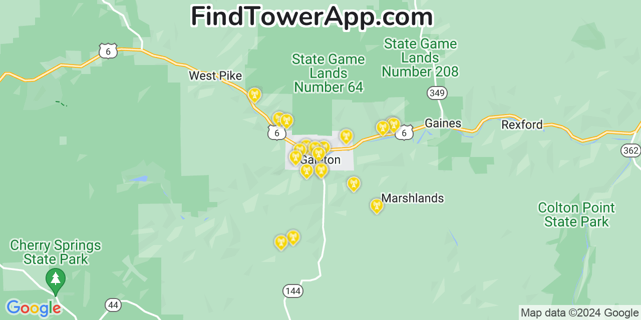 AT&T 4G/5G cell tower coverage map Galeton, Pennsylvania