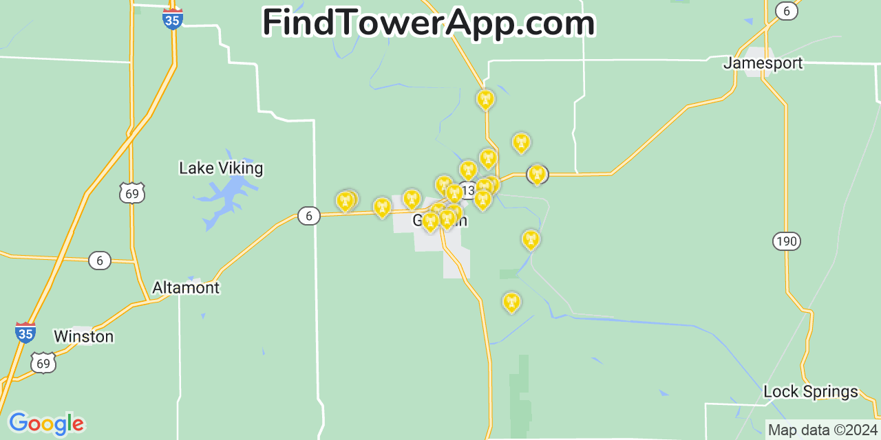 AT&T 4G/5G cell tower coverage map Gallatin, Missouri