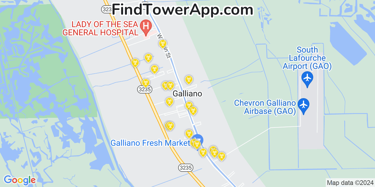 AT&T 4G/5G cell tower coverage map Galliano, Louisiana