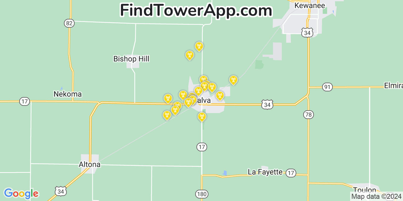 AT&T 4G/5G cell tower coverage map Galva, Illinois