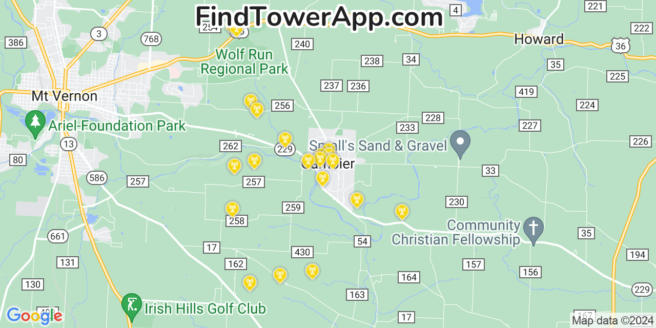 AT&T 4G/5G cell tower coverage map Gambier, Ohio