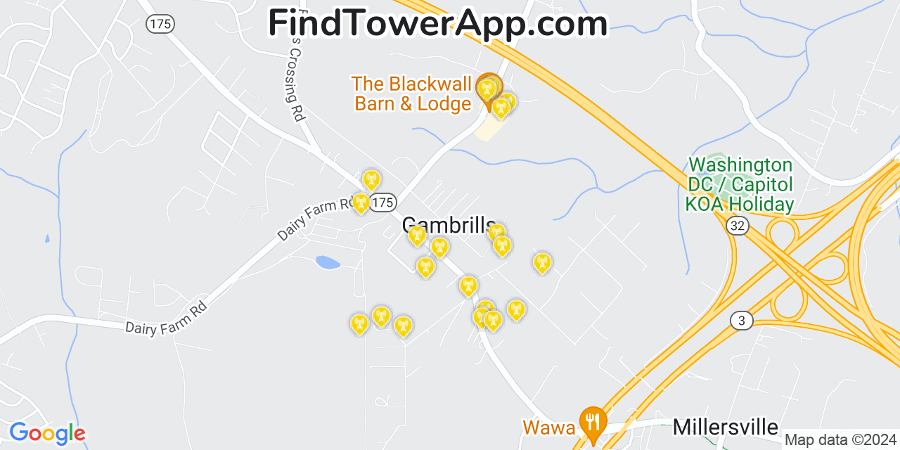 AT&T 4G/5G cell tower coverage map Gambrills, Maryland