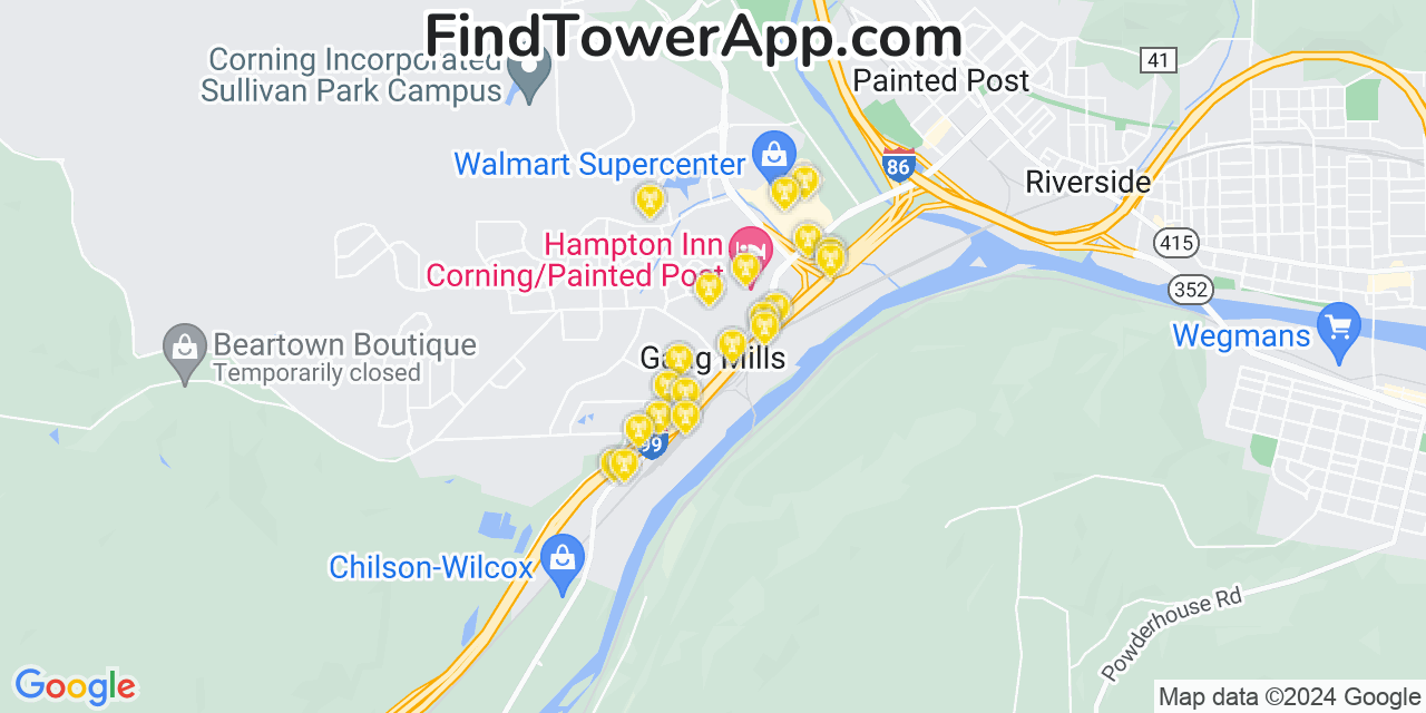 AT&T 4G/5G cell tower coverage map Gang Mills, New York