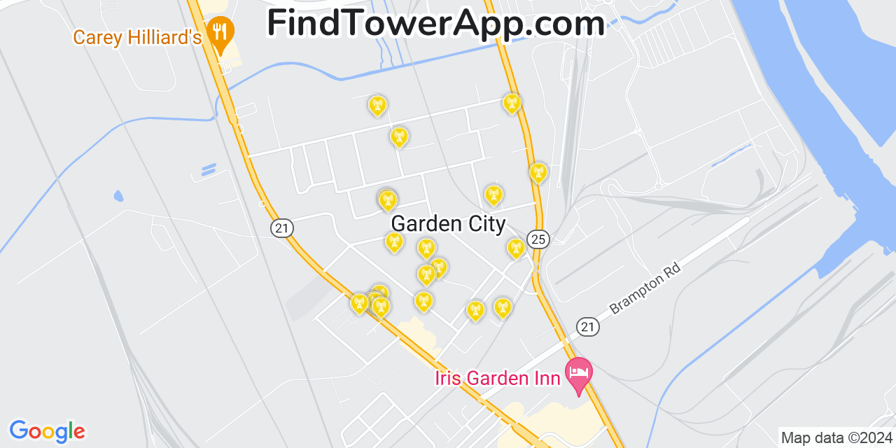 Verizon 4G/5G cell tower coverage map Garden City, Georgia