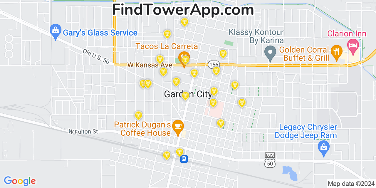 AT&T 4G/5G cell tower coverage map Garden City, Kansas
