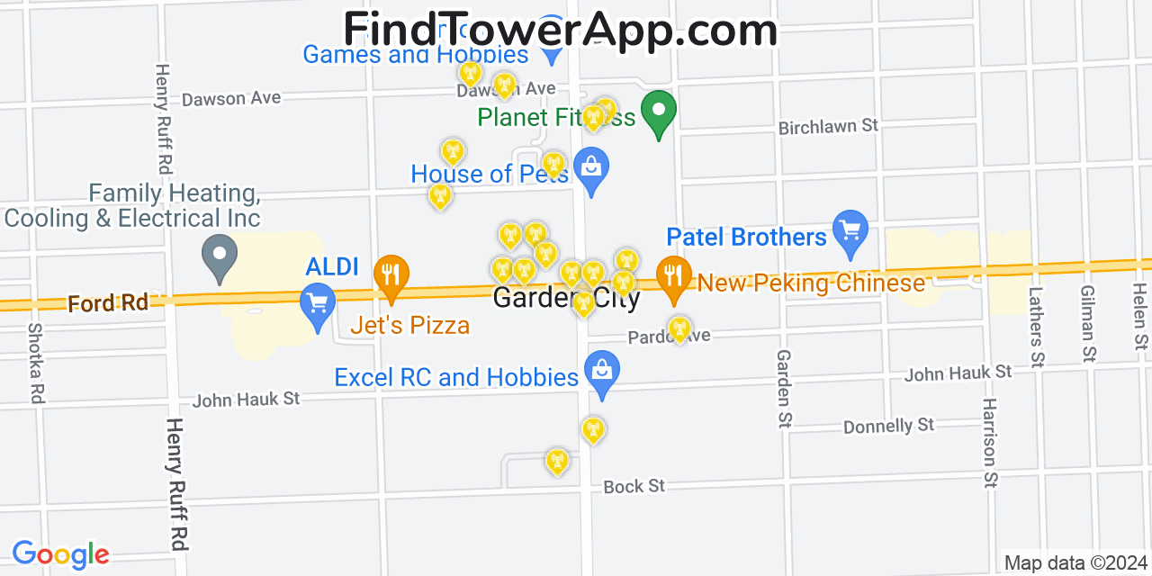 AT&T 4G/5G cell tower coverage map Garden City, Michigan