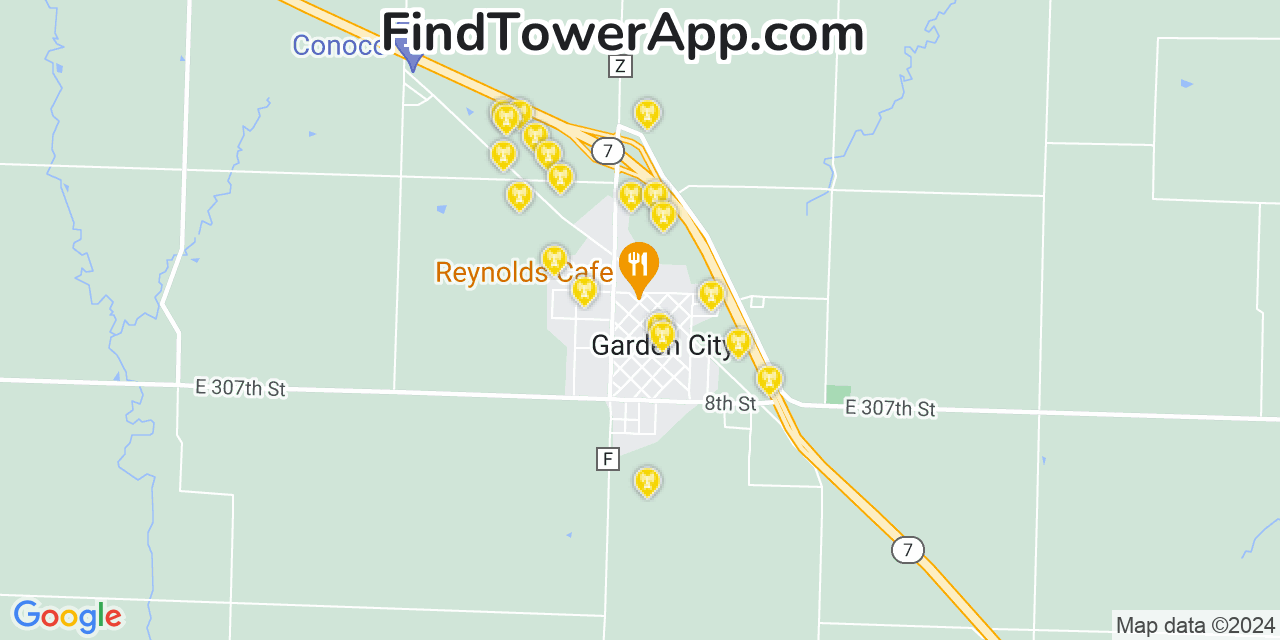 AT&T 4G/5G cell tower coverage map Garden City, Missouri