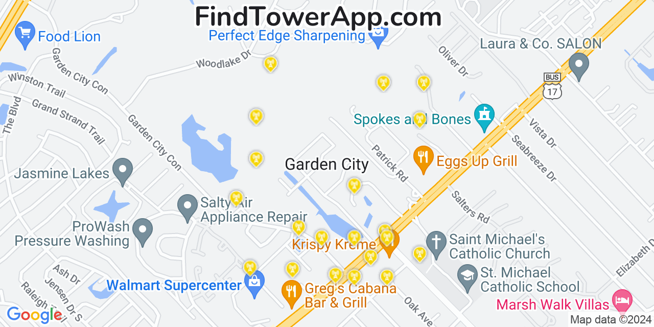 AT&T 4G/5G cell tower coverage map Garden City, South Carolina