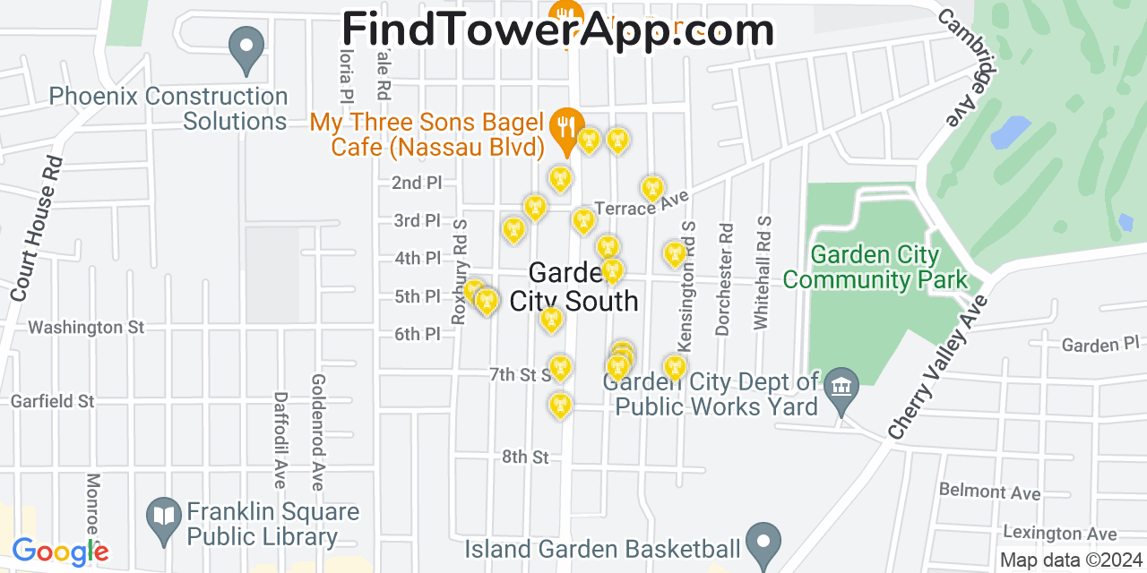 T-Mobile 4G/5G cell tower coverage map Garden City South, New York