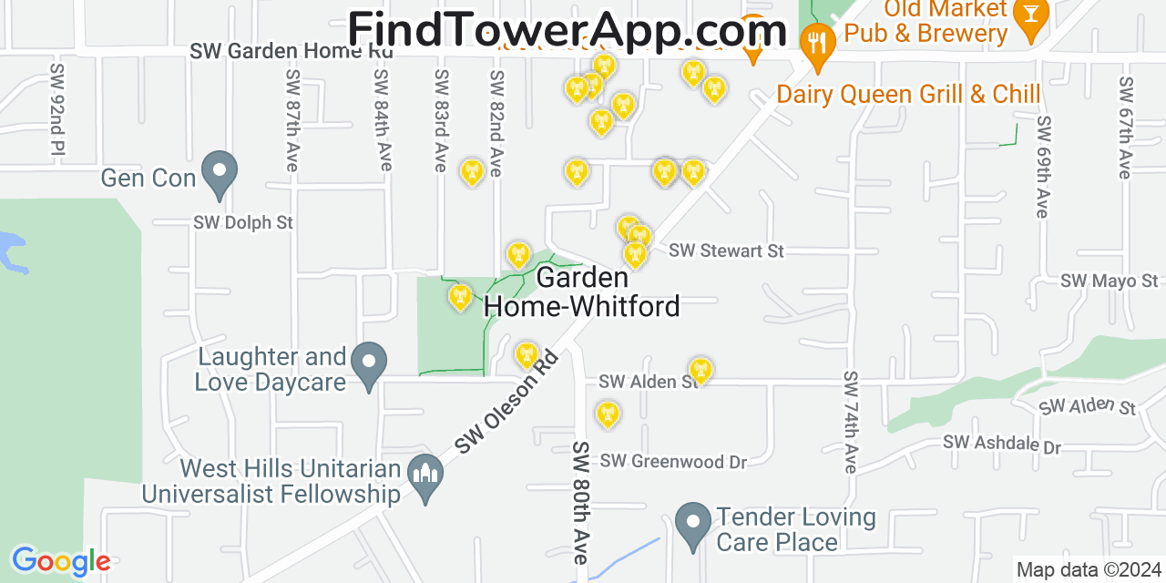 T-Mobile 4G/5G cell tower coverage map Garden Home Whitford, Oregon