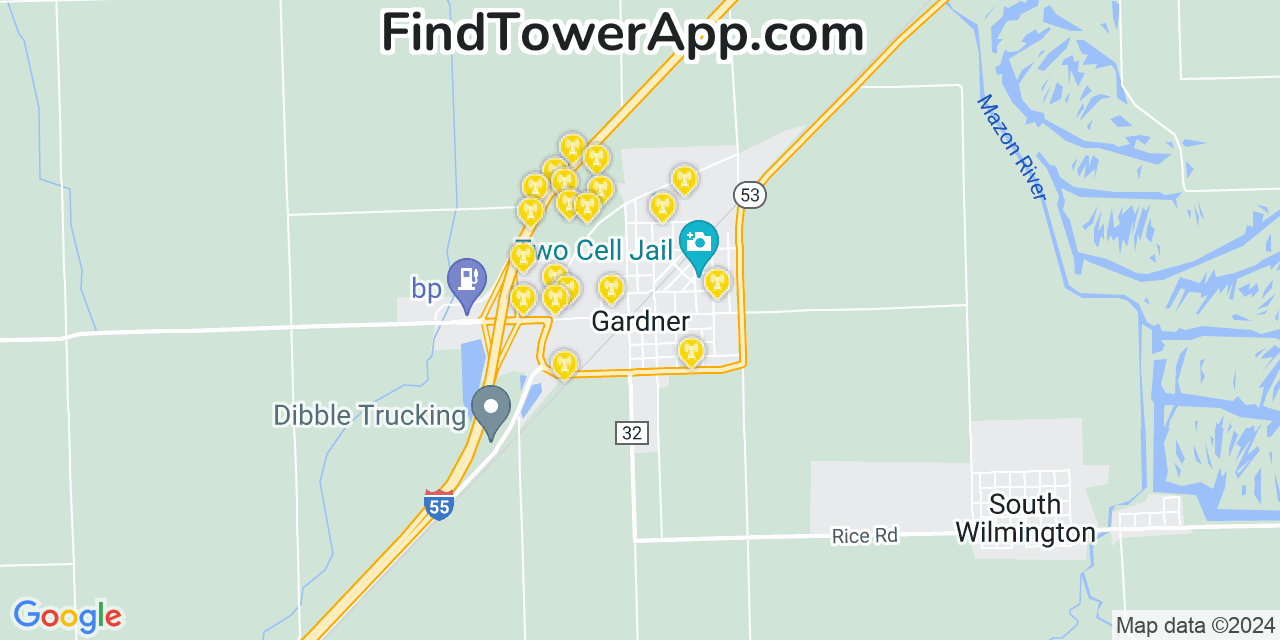 AT&T 4G/5G cell tower coverage map Gardner, Illinois