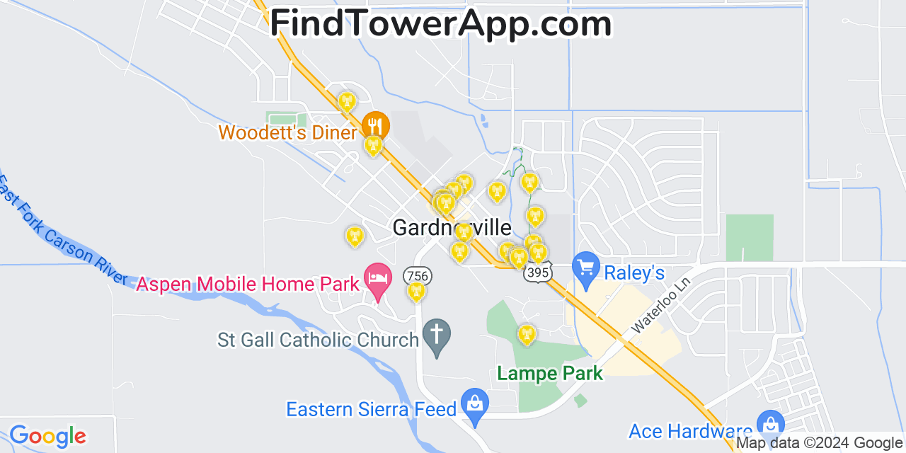 Verizon 4G/5G cell tower coverage map Gardnerville, Nevada