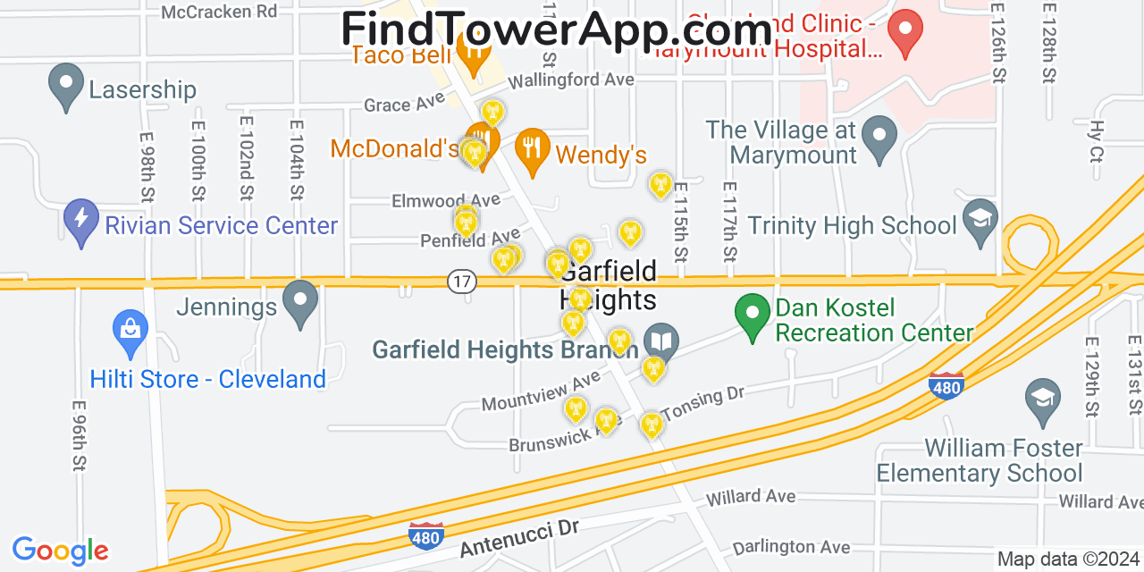 Verizon 4G/5G cell tower coverage map Garfield Heights, Ohio